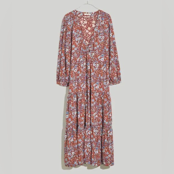 Madewell Challis Wrap Midi Woodland Floral Brown Multi Midi Dress Size XS - Picture 4 of 15